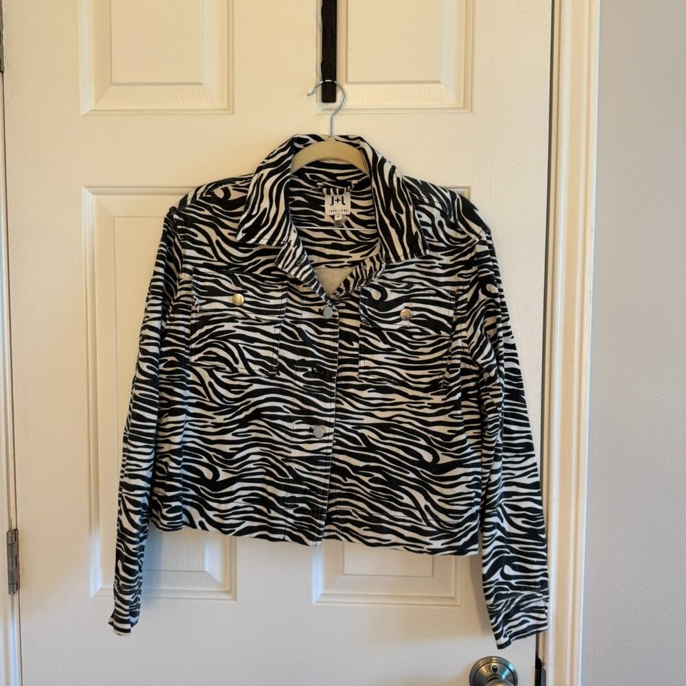 Zebra jean jacket John + Jenn